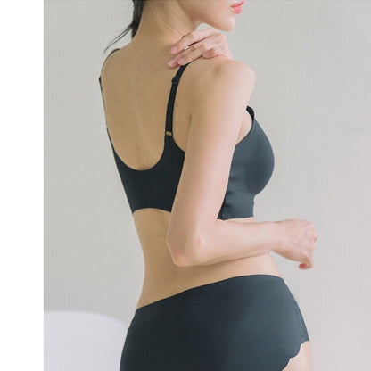 Japan And South Korea's Hot Style Seamless Underwear Women's Beauty Back Thin No Steel Ring Small Chest Gathered Show Big Bra Set