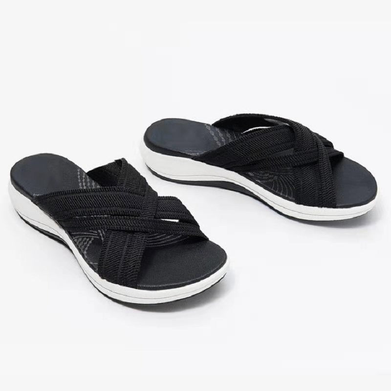 Flat bottomed sloping and fish mouthed flying woven cross sandals for women's slippers