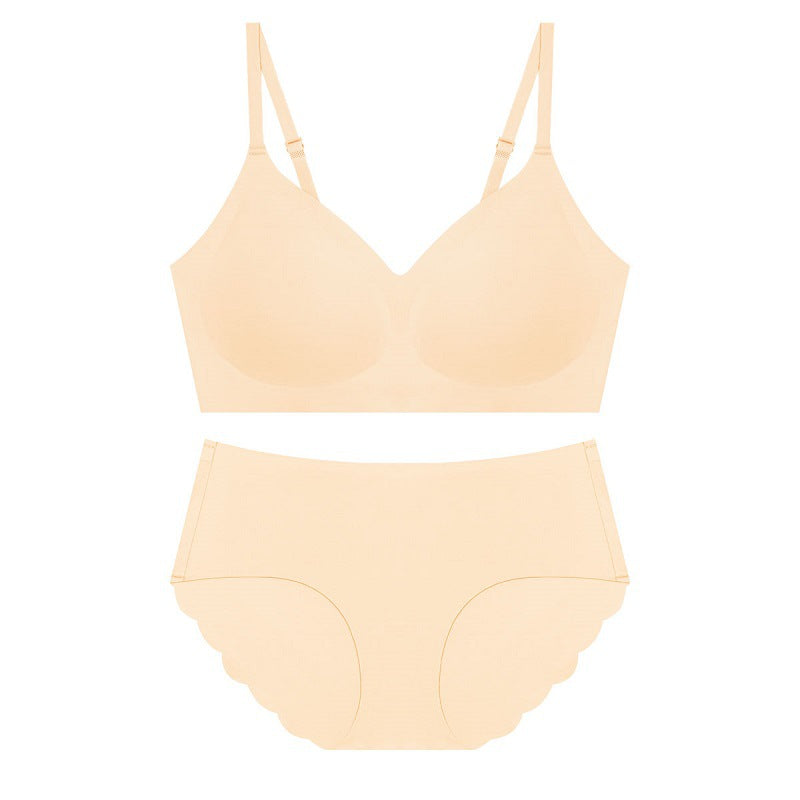 Japan And South Korea's Hot Style Seamless Underwear Women's Beauty Back Thin No Steel Ring Small Chest Gathered Show Big Bra Set
