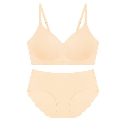 Japan And South Korea's Hot Style Seamless Underwear Women's Beauty Back Thin No Steel Ring Small Chest Gathered Show Big Bra Set