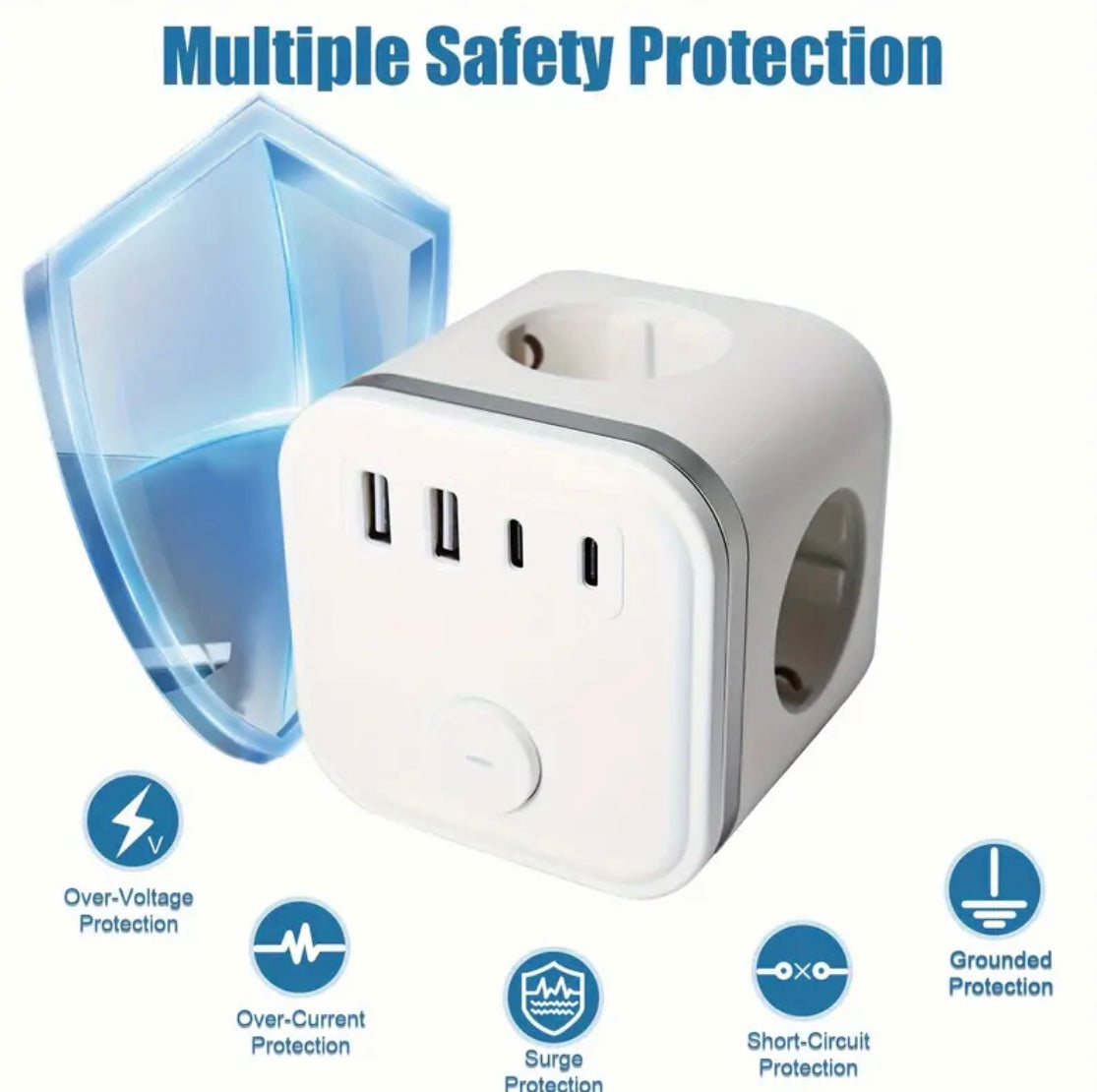 1pc European Standard 7-in-1 Cubic Multi-hole Socket