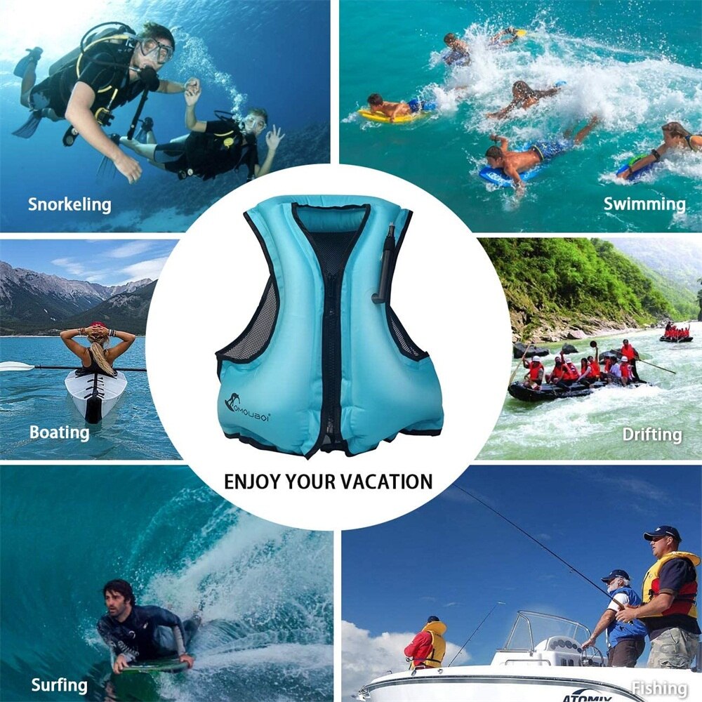 Adult Inflatable Swim Life Vest Jacket Snorkeling Floating Device Swimming Drifting Surfing Survival Water Sports Life Saving