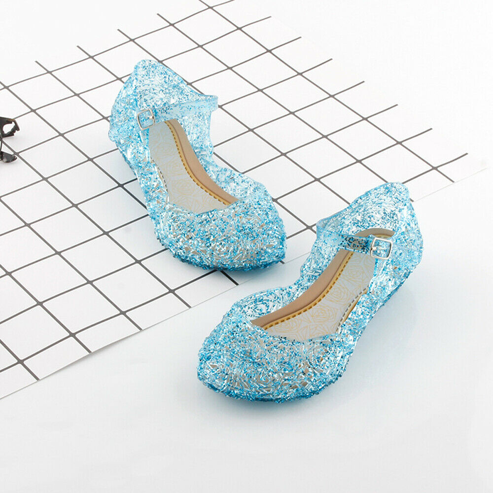 New Kids Girls Crystal Jelly Sandals Princess Blue Cosplay Party Dance Shoes