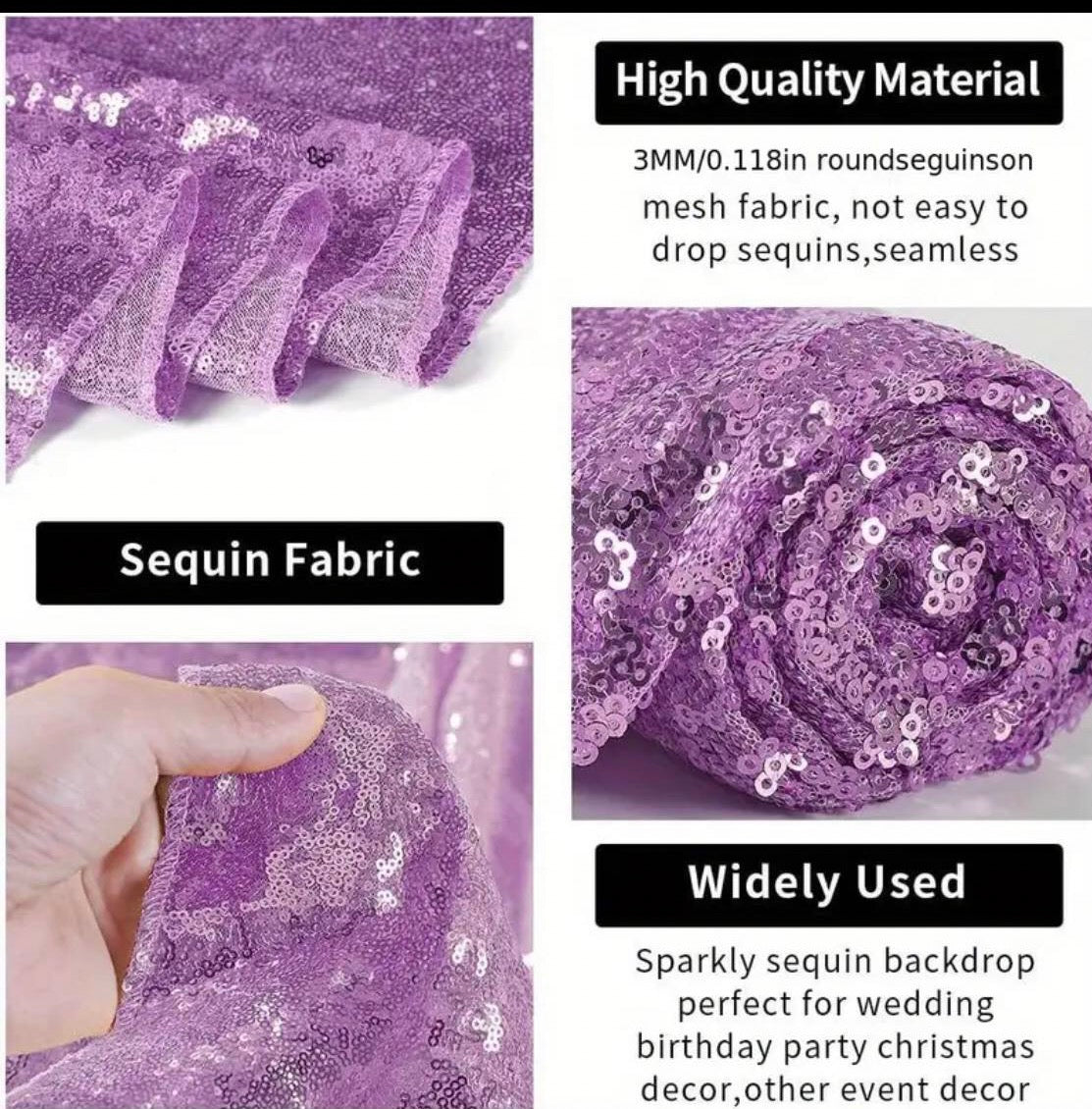 2pcs, 2ft X 8ft Lavender Sequin Backdrop Curtains