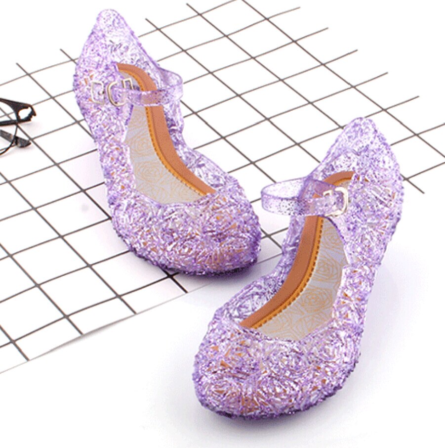 New Kids Girls Crystal Jelly Sandals Princess Blue Cosplay Party Dance Shoes