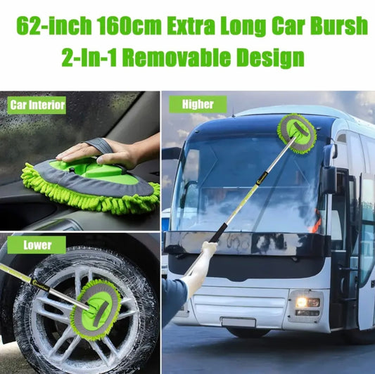 157.48cm Car Wash Brush Kit With Long Handle, Scratch Free Mop Cleaning Mitt Suitable For Washing Cars Truck