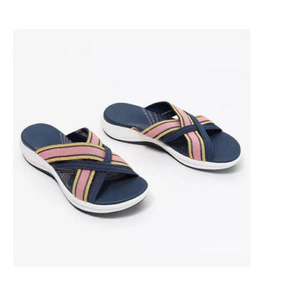 Flat bottomed sloping and fish mouthed flying woven cross sandals for women's slippers