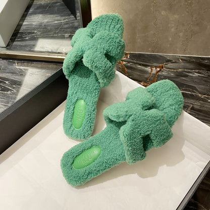 Wearing 7 colors lamb fur slippers for external wear women's H-shaped suede one line drag
