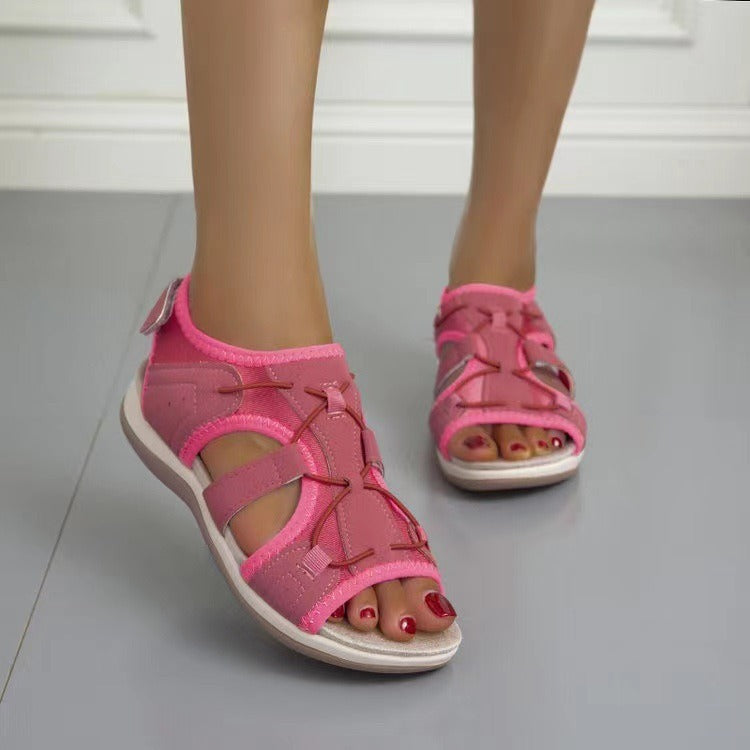 Women's sandals summer new round head breathable casual sandals large size flat beach sandals