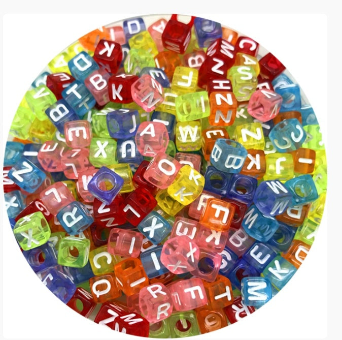 Acrylic Colorful English Alphabet Beads Transparent Candy Color Oblate Loose Beads