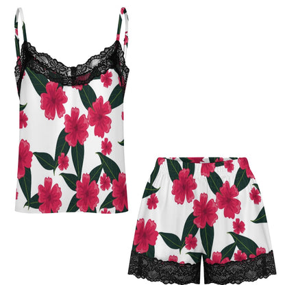 Lace-trimmed camisole and shorts pajama set