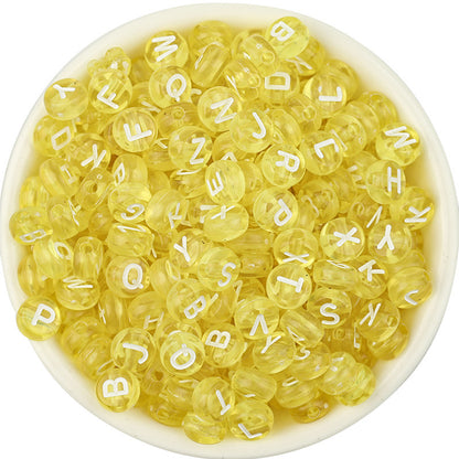 Acrylic Colorful English Alphabet Beads Transparent Candy Color Oblate Loose Beads