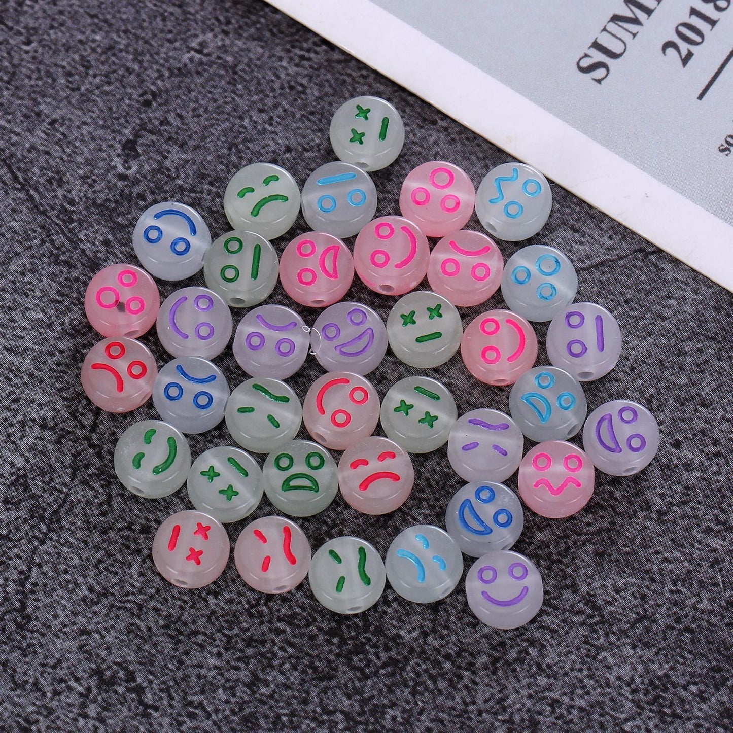 Luminous Acrylic Beads Colorful Beads Flat Round Scattered Beads