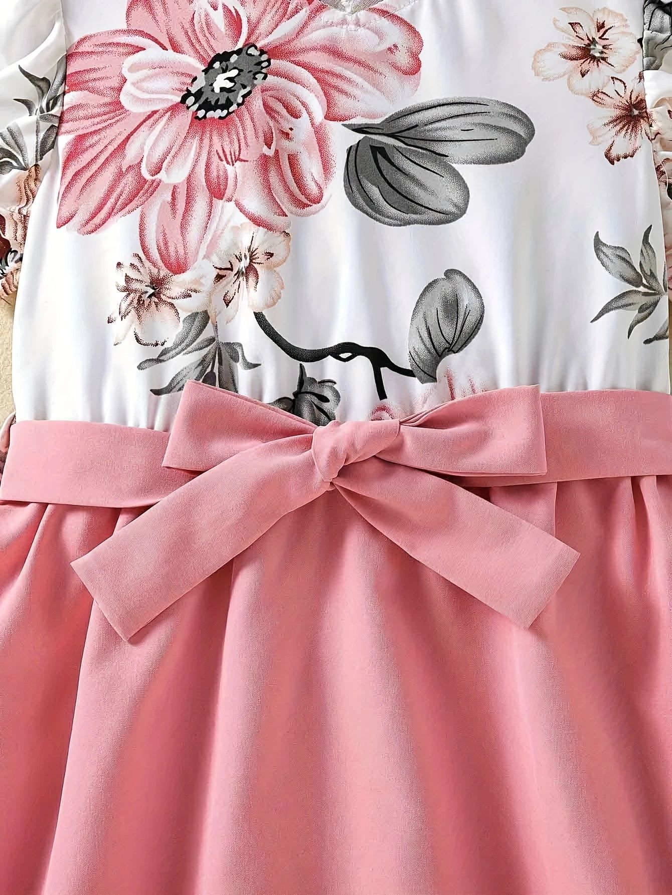 Girls' Flower Print Lace Dress