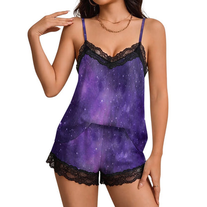 Lace-trimmed camisole and shorts pajama set