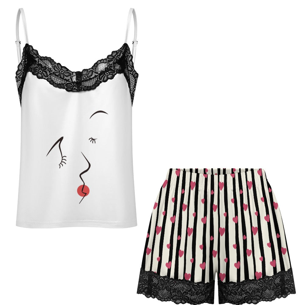 Lace-trimmed camisole and shorts pajama set