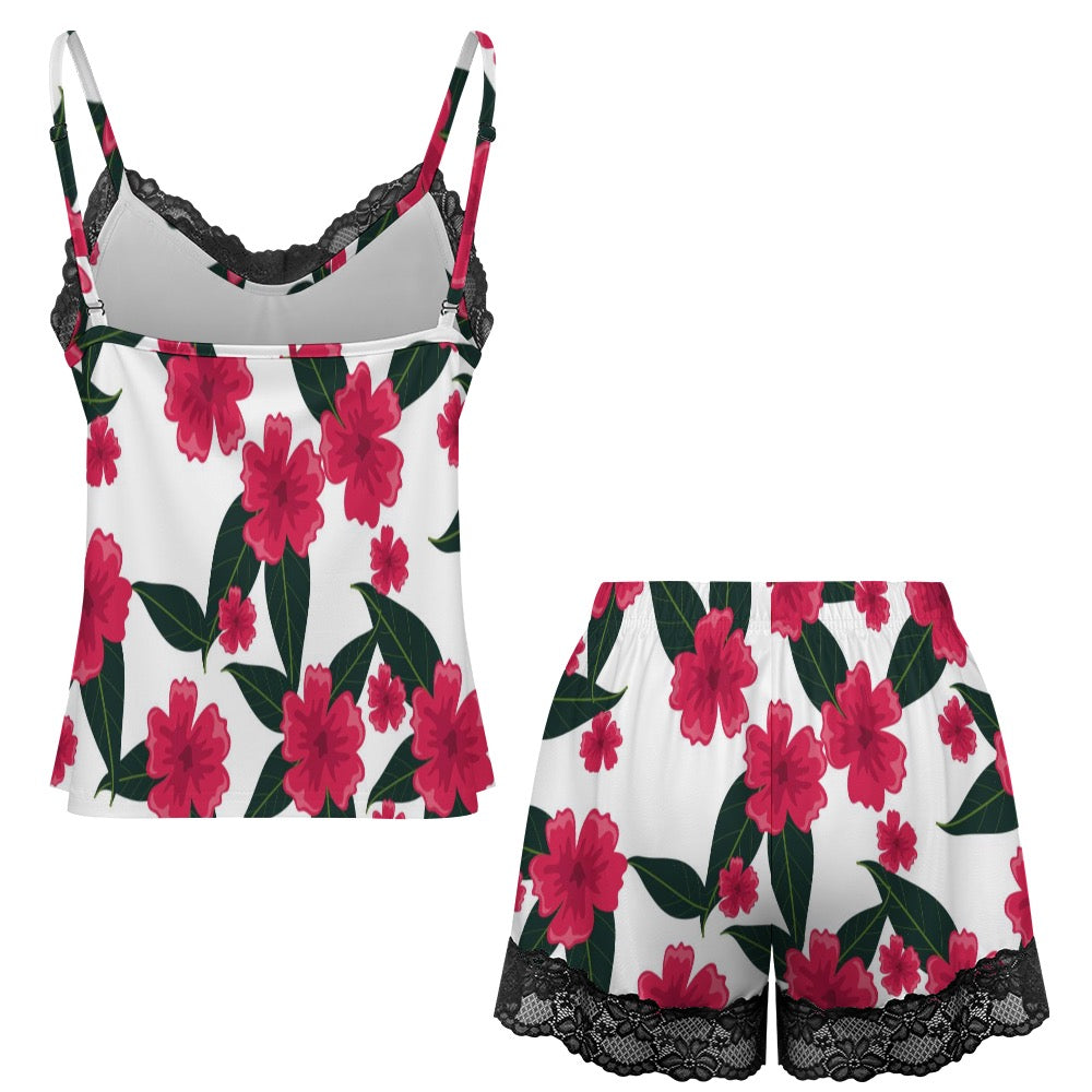 Lace-trimmed camisole and shorts pajama set